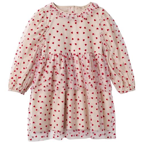 Fliink Hjerte mønster tylkjole Sandshell/Pompeian Red 4 Y  Beige  4 år  Unisex