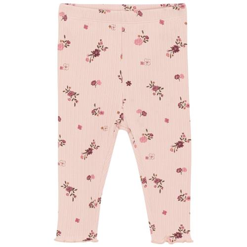 Minymo AOP Rib Leggings Sepia Rose 62 cm  Lyserød  62 cm  kvinde