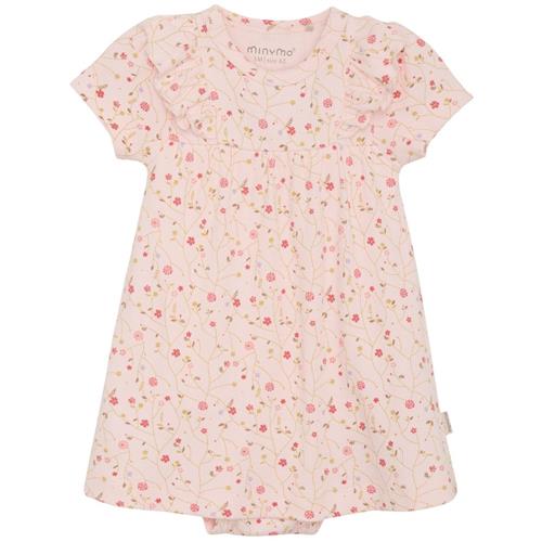 Minymo Blomstret Ribbet Bodykjole Dogwood 56 cm  Lyserød  56 cm  kvinde