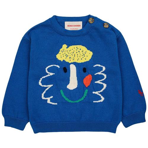Bobo Choses Happy Mask Strikket Baby Sweater Blå 18 months  Blå  18 måneder  Unisex