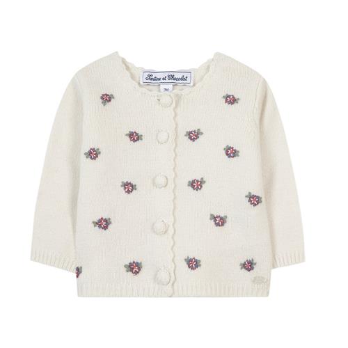 Tartine et Chocolat Uldcardigan med blomsterbroderi 3 months  Creme  3 måneder  kvinde