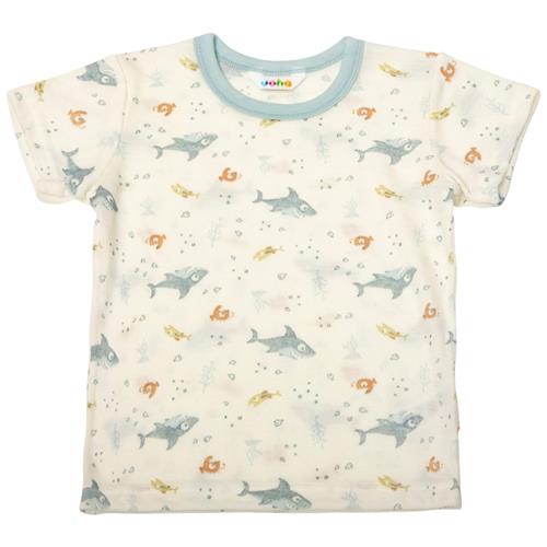 Joha Mønstret T-shirt I Uld Lyseblå 110 cm  Blå  110 cm  Unisex