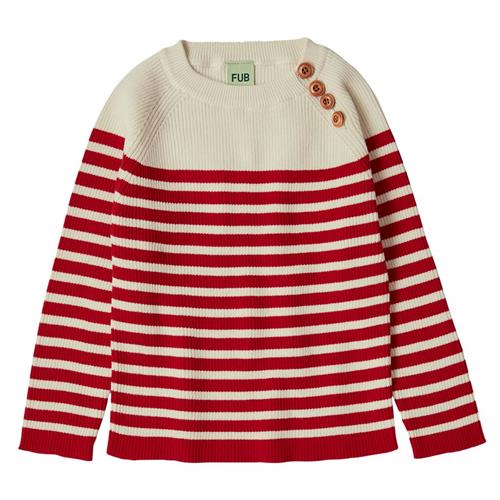 FUB Stribet Trøje Ecru/Crimson Red 110 cm  Creme  110 cm  Unisex