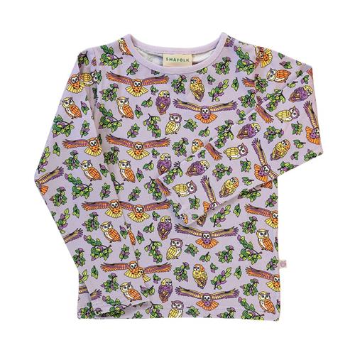 Småfolk Long-sleeved top with owls  Orchid Petal 5-6 Y  Lilla  5-6 år  kvinde