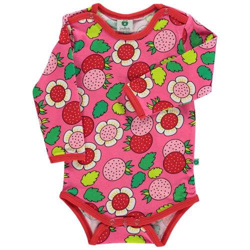 Småfolk Mønstret Babybody Med Blomster Og Jordbær Lyserød 80 cm  Lyserød  80 cm  Unisex