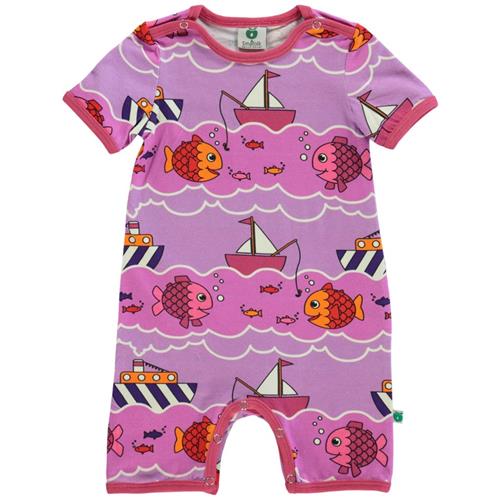 Småfolk Mønstret Romper Med Båder Og Fisker Violet Tulle 74 cm  Lilla  74 cm  Unisex