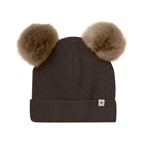 Huttelihut Hue strikket med alpakka pomponer Dark Brown Melange 12-24 months  Brun  12-24 måneder  Unisex