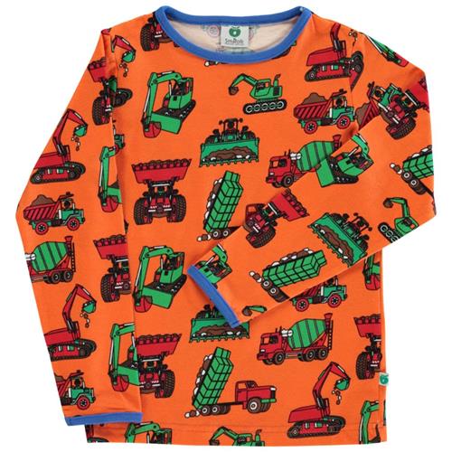 Småfolk Mønstret Langærmet T-shirt Med Maskiner Orange 5-6 Y  Orange.  5-6 år  Unisex
