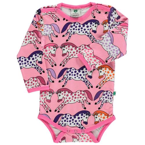 Småfolk Mønstret Babybody Med Hester Sea Pink 56 cm  Lyserød  56 cm  Unisex