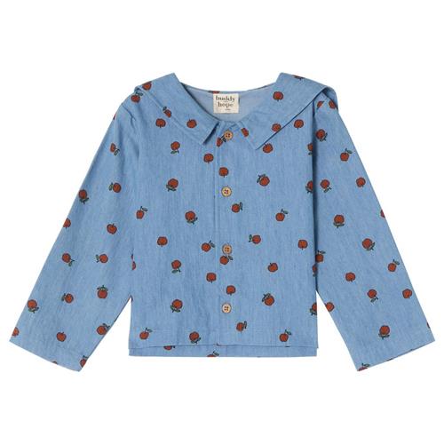 Buddy & Hope Finn GOTS Mønstret Skjorte Med Æbler Blå 86/92 cm  Blå  86/92 cm  Unisex
