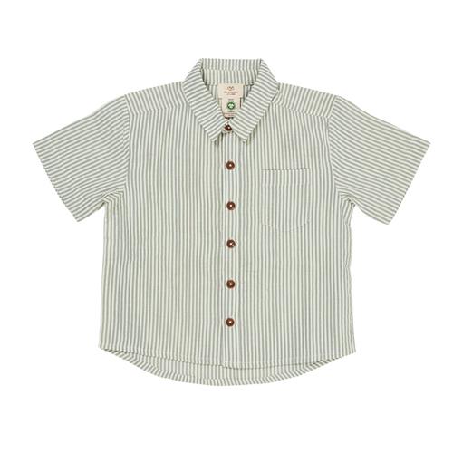 Copenhagen Colors Seersucker Kortærmet Skjorte Green Cream Stripe 110 cm  Grøn  110 cm  mand