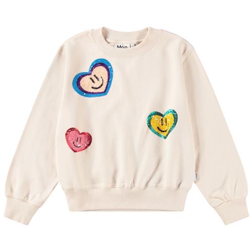 Molo GOTS Marge Sweatshirt Sequin Hearts 128 cm  Creme  128 cm  kvinde