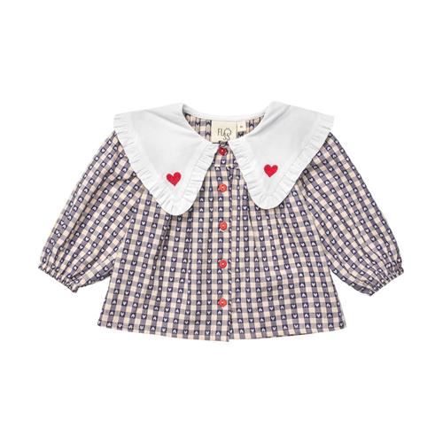 Flöss Selma Gingham Bluse Indigo Heart 86 cm  Blå  86 cm  kvinde