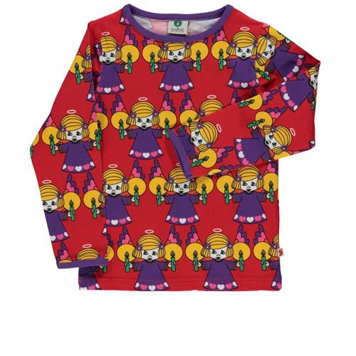 Småfolk Mønstret Langærmet T-shirt Med Engeler Rød 7-8 Y  Rød  7-8 år  Unisex