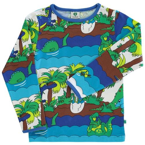 Småfolk Mønstret Langærmet T-shirt Med Dinosauruser Blue Atoll 2-3 Y  Blå  2-3 år  Unisex