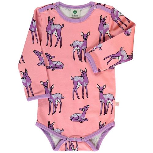 Småfolk Long-sleeved baby body with deer  Bridal Rose 74 cm  Lyserød  74 cm  kvinde