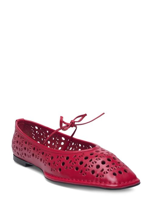 Sway Slit Black Leather Ballet Flats ALOHAS Red
