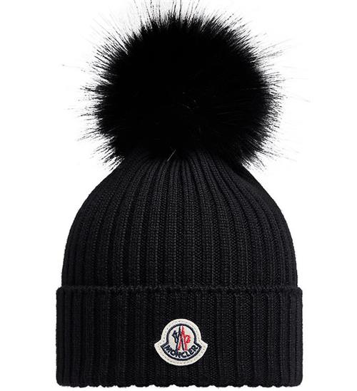 Moncler Hue - Uld - Sort m. Imiteret Pelskvast