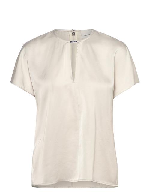 Drapey Satin Ss Metal Blouse Calvin Klein Cream