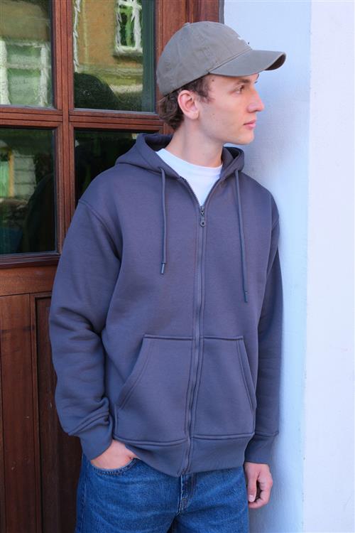 Relaxed Zip Hoodie - Mørkegrå - L - TeeShoppen