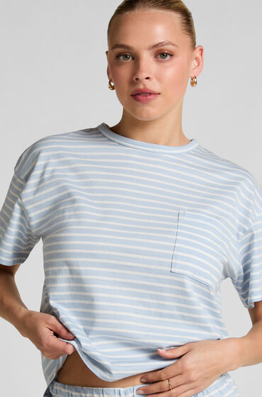 Hunkemöller Pyjamassæt med T-shirt med lomme og elastisk talje blå
