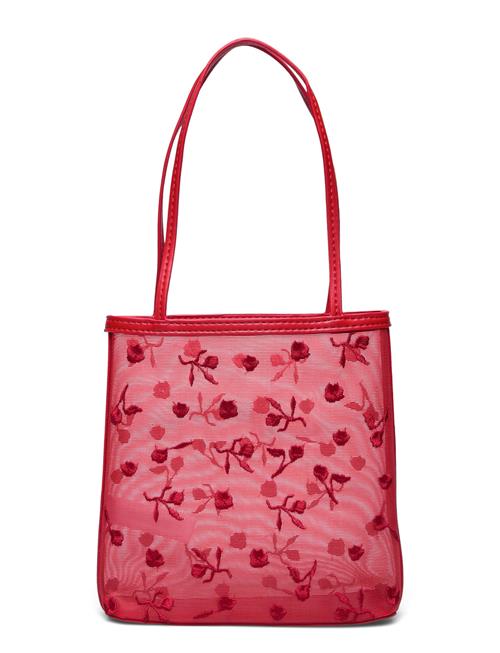 Flower-Embroidered Mesh Bag Mango Red