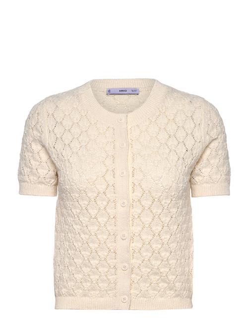 Short-Sleeved Openwork Knitted Cardigan Mango Cream