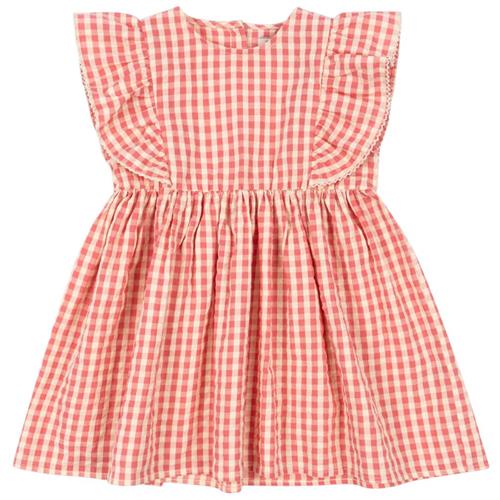 Se Konges Sløjd GOTS Kim Kjole Med Frynser Flamingo Plume Check 7-8 Y  Lyserød  7-8 år  kvinde ved Babyshop