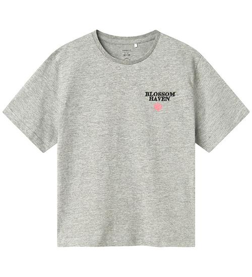 Name It T-shirt - NkfLonnie - Lysegråmeleret m. Print