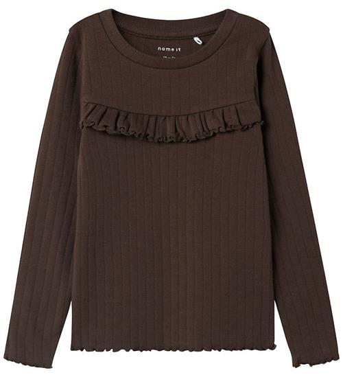 Name It Bluse - Rib - NmfLalla - Seal Brown m. Hulmønster