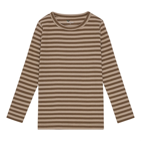 Se BIRKHOLM Stribet Rib Bluse Teak Brun & Kashmir Brun hos SmartKidz