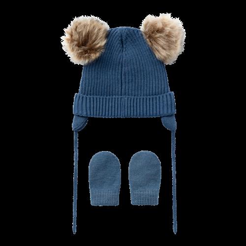 Se NAME IT Strik Sæt Hue Og Vanter Mara Dark Denim hos SmartKidz