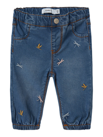 NAME IT Jeans Rose Shaped Medium Blue Denim Moth Embroidery