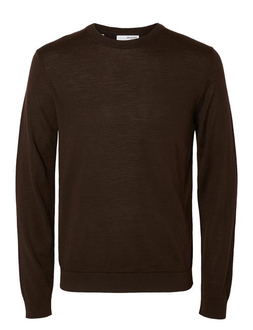 Slhtray Ls Knit Merino Crew Neck Noos Selected Brown