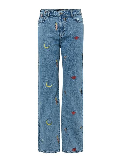 Se PIECES Jeans 'PCJidi'  blue denim / citron / mørkerød ved About You