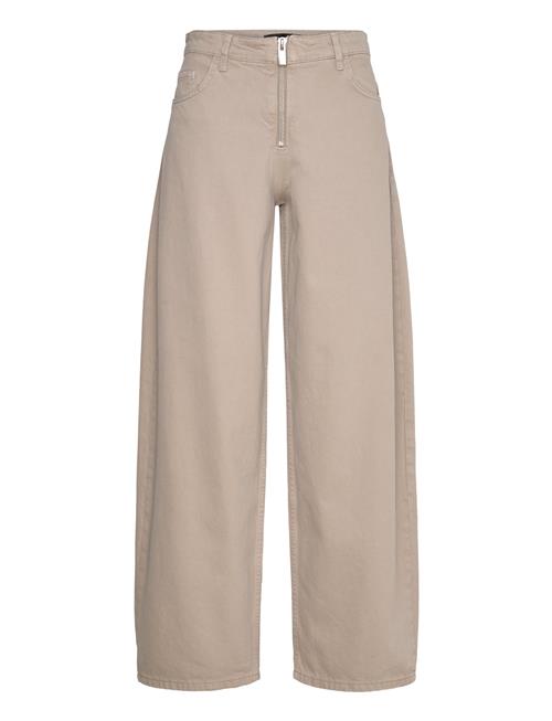 Wide Leg Jeans With Zip Mango Beige