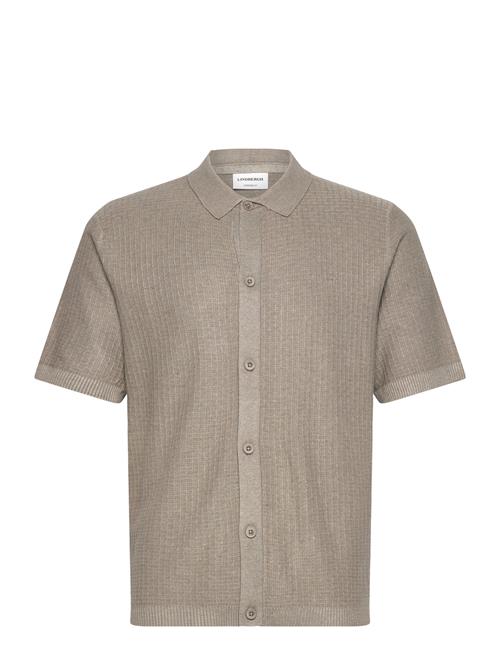 Se Knitted S/S Polo Cardigan Lindbergh Beige ved Booztlet