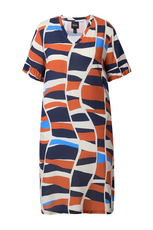 Ulla Popken Kjole  navy / azur / okker / hvid