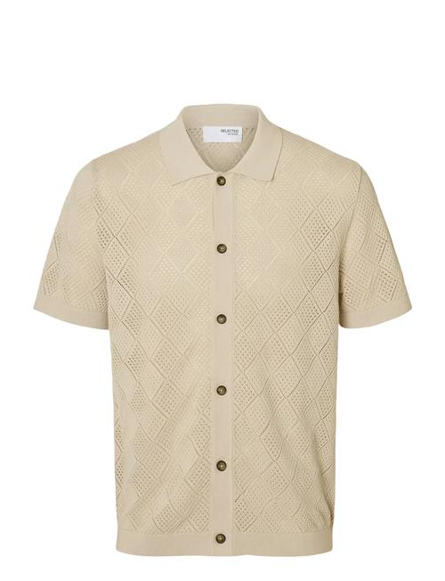 Slharco Ss Knit Structure Polo Cardigan Selected Beige