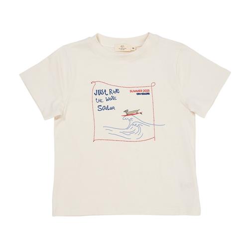Copenhagen Colors Broderet T-shirt Cream Surfing Dog 116 cm  Beige  116 cm  mand