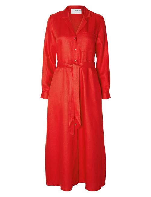 Slflyra Ls Ankle Linen Shirt Dress B Selected Red