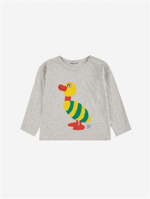 Bobo Choses Striped Duck T-shirt Light Heather Grey  Light Heather Grey 9 Months  Grå  9 måneder  Unisex