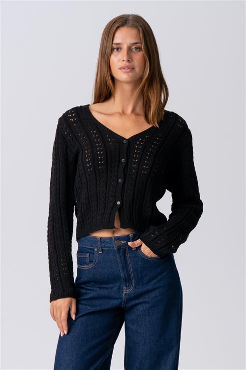Virginia Strik Cardigan- Sort - L - TeeShoppen