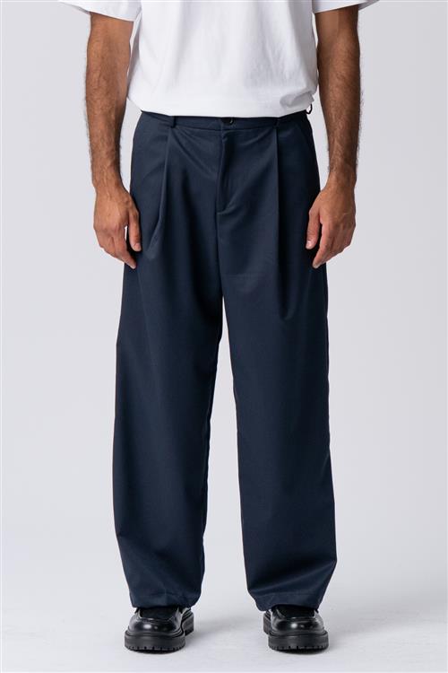 Pleated Wide Pants - Navy - 33/34 - TeeShoppen