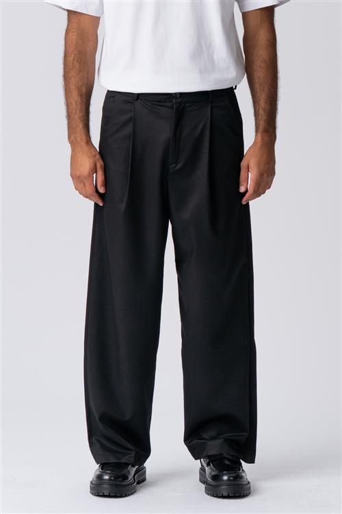 Pleated Wide Pants - Sort - 29/32 - TeeShoppen