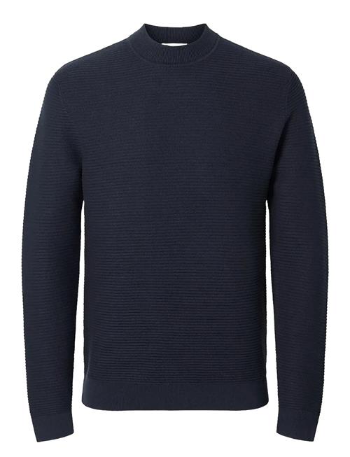 Slhtion Ls Knit Structure Mock Neck Selected Navy