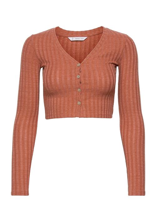 Se Ribbed Long-Sleeved T-Shirt Mango Orange ved Booztlet