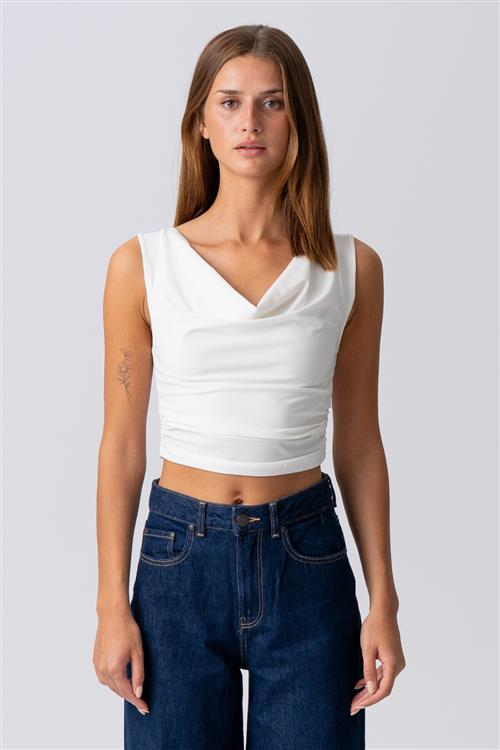 Elisa Waterfall Top - Hvid - L - TeeShoppen