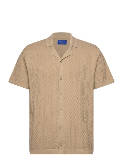Se Jack & Jones Jorvalencia Structure Knit Ss Polo Sn Jack & J S Beige ved Booztlet