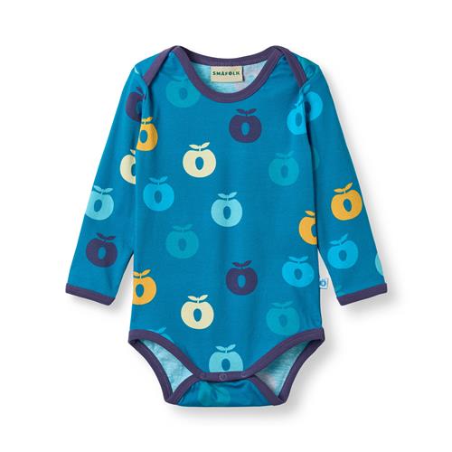 Småfolk Ulm Long-Sleeved Baby Body with Apples Solid blue Solid blue-68 cm  Blå  68 cm  mand